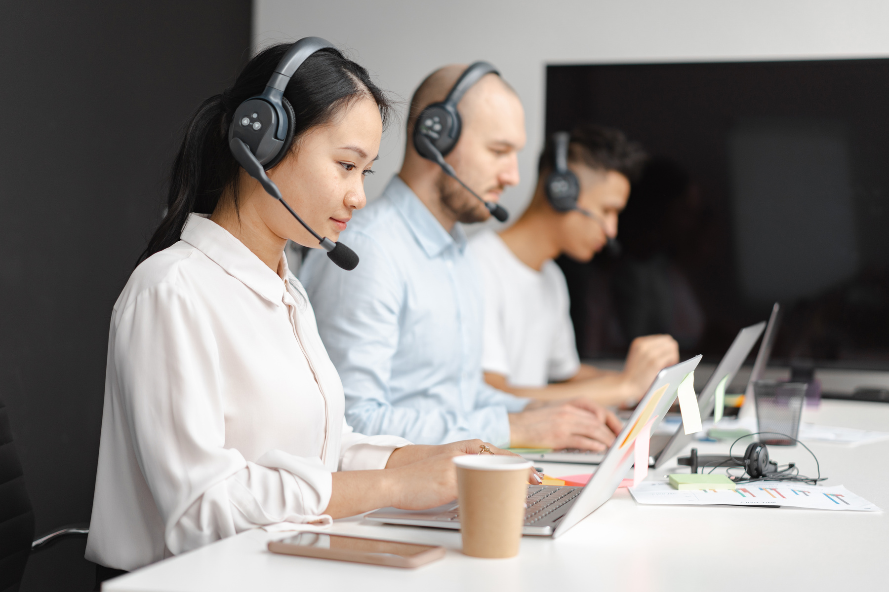 Shallow Focus of Woman Working in a Call Center